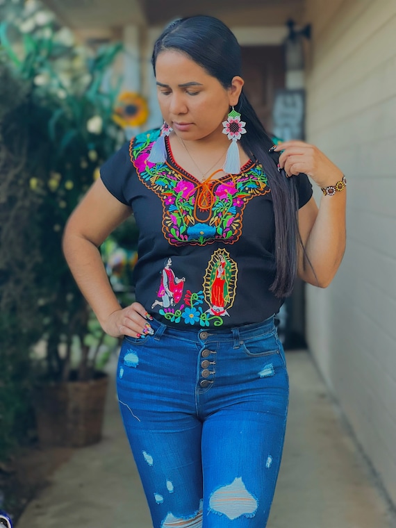 Virgen de Guadalupe top blouse blusa mexicana blusas artesanales