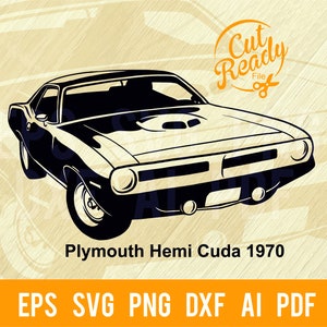 Plymouth Hemi Cuda 1970 SVG / Auto d'epoca in formato SVG/Cut Ready Clip Art Grafica/Download digitale/File CNC Vinile in formato SVG, DXF, PNG