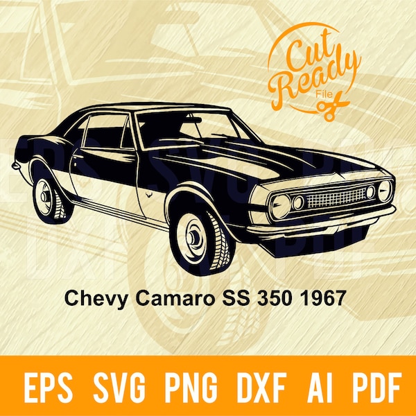 Chevy Camaro SS 350 1967 SVG | Classic Cars svg| Cut Ready Clip Art Graphics|Digital Download|CNC Files Vinyl svg, dxf, png