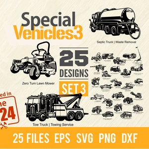 Special Vehicles Set3 - 25 svg Bundle - Heavy Machinery, Equipment and service vehicles svg, Stencils Cut Files |  Cricut file EPS, PNG, DXF