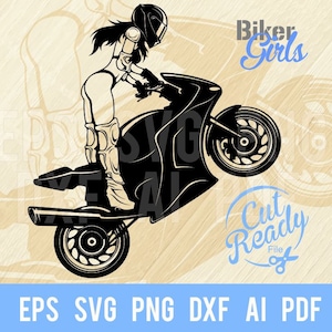 Biker Girl SVG, Moto Donna SVG, Donna Biker Svg, Donna Moto, Lady Motorycle SVG Silhouette Cut Files, SVG / cnc Cut File