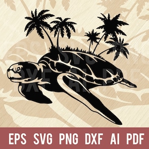 Meeresschildkröte SVG - Schildkröteninsel SVG, Schildkröte und Palmen Laser geschnitten SVG, Clipart Rüstung 300 dpi Datei für Cricut Png dxf