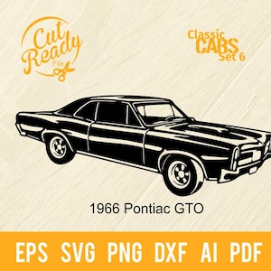 Pontiac GTO 1966 SVG file di taglio / Classic Cars svg / Clip Art Graphics Cut Ready / Download digitale / File cnc Vinile svg, dxf, png
