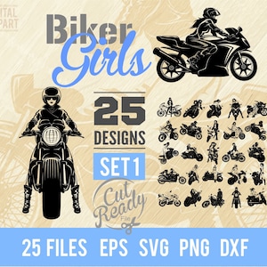 Biker Girls Set SVG, Moto Donna SVG, Moto Silhouette, Motociclista, Donna Moto Ride Cut Files, SVG Bundle cnc svg, eps, dxf, png