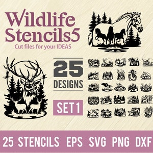 25 Wildlife Stencils SVG Pack, Set - 25 svg for plasma, Laser cutting, cnc, dxf silhouette, svg for cricut, wood wall art, metal panel
