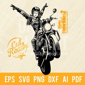 Freedom Biker Girl SVG, Motociclista Donna SVG, Donna Biker Svg, Donna Moto, Lady Motorycle SVG Silhouette File di taglio, svg / file di taglio cnc