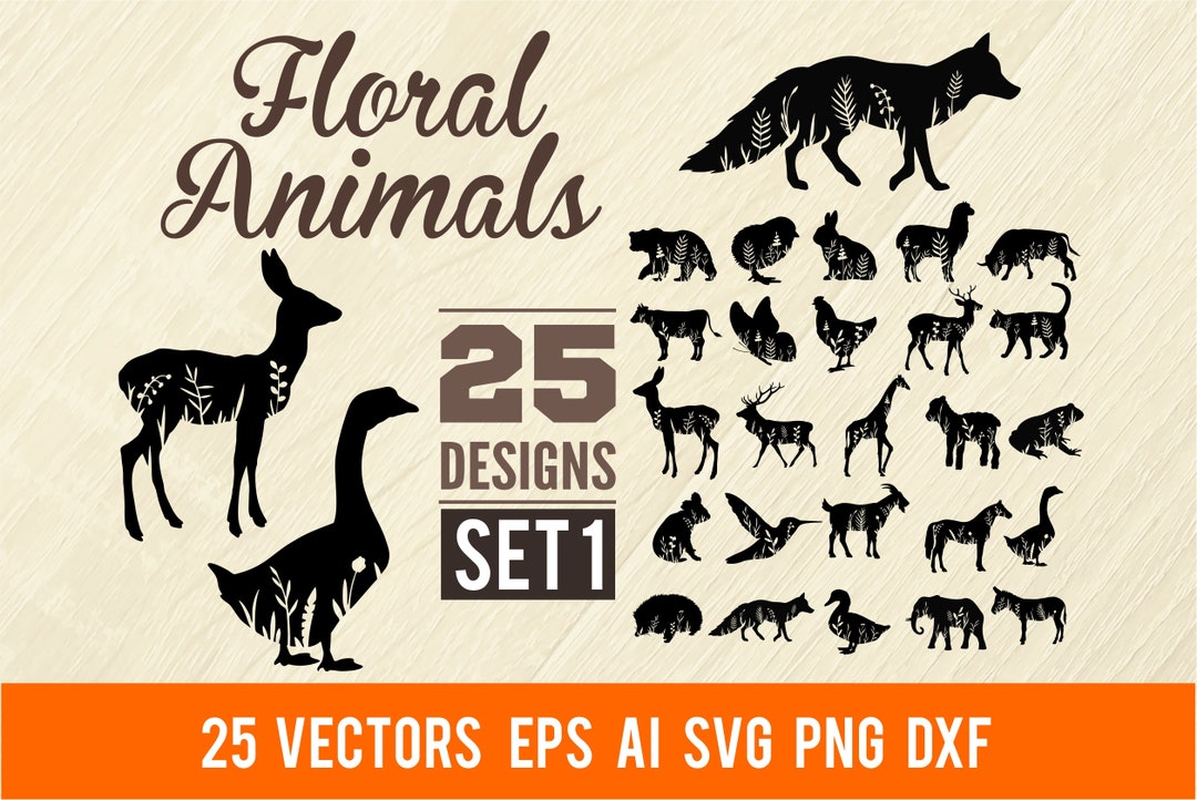 Floral Animals, Wildlife Stencils - SVG, Floral Silhouettes Dxf, SVG ...