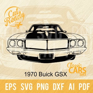 1970 Buick GSX SVG / Classic Cars SVG Muscle Cars Cut Ready Clip Art / Download digitale/File CNC Vinile SVG, DXF, PNG
