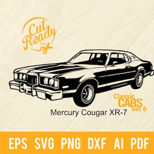 Mercury Cougar XR-7 SVG file di taglio / Classic Cars svg/Cut Ready Clip Art Graphics/Digital Download/cnc Files Vinile svg, dxf, png