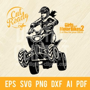 Quad bike e ragazza SVG - Cartello ATV Bike - Sport estremi - Stencil Dirt Bike, file di taglio Off Road Bike Silhouette Cut Files, file di taglio svg / cnc