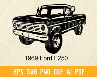 Ford F250 Truck 1969 SVG Vector Clipart | Cut Ready Clip Art Graphics | Digital Download | CNC Files Vinyl Sign Design|svg, eps, dxf, png