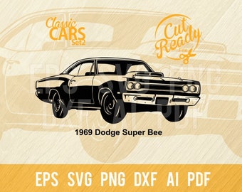 Muscle car 1969 Super Bee SVG / Classic Cars SVG/Cut Ready Clip Art Graphics/Digital Download/CNC Files Vinile SVG, DXF, PNG