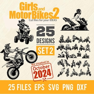 Biker Girls2 Set SVG, Motociclista Donna SVG, Moto Silhouette, Motociclista, Donna Moto Ride File di taglio, SVG Bundle cnc svg, eps, dxf, png