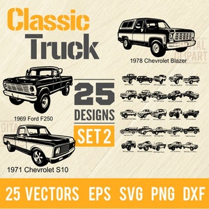 Clipart vectoriel SVG de camions classiques | Images clipart prêtes à être coupées | Téléchargement numérique | Conception de plaque en vinyle pour fichiers CNC|svg, eps, dxf, png