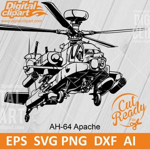 AH-64 Apache amerikansk helikopter SVG, militär helikoptervektor, attackhelikopterclipart, flygplansklippfil, arméflyg digital design