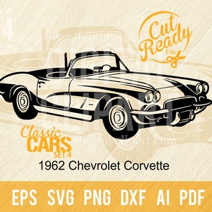 1962 Chevrolet Corvette SVG cut file | Classic Cars svg| Cut Ready Clip Art Graphics|Digital Download|CNC Files Vinyl svg, dxf, png
