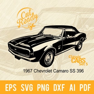 1967 Chevrolet Camaro SS 396 SVG / Classic Cars SVG Muscle Cars Cut Ready Clip Art / Digital Download/CNC File Vinile SVG, DXF, PNG