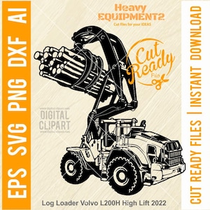 Log Loader L200H svg voertuig - zware machines, houtkap en bouwmachines stencil gesneden bestand | - Cricut-bestand svg, eps, png, dxf en pdf