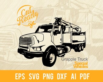 Grapple Truck svg Fahrzeug - schwere Maschinen, Holzeinschlag und Baumaschinen Schablone geschnitten Datei | - Cricut-Datei svg, eps, PNG, DXF, PDF