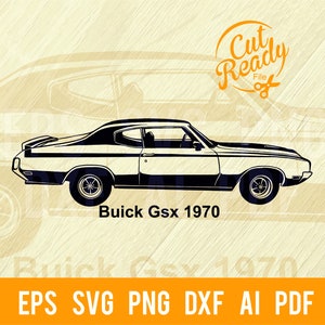 Buick Gsx 1970 SVG / Auto d'epoca in formato SVG/Cut Ready Clip Art Grafica/Download digitale/File CNC Vinile in formato SVG, DXF, PNG