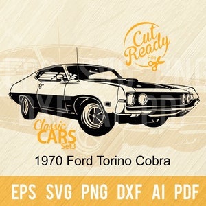1970 Ford Torino Cobra SVG / Classic Cars SVG Muscle Cars Cut Ready Clip Art / Digital Download/CNC Files Vinile SVG, DXF, PNG