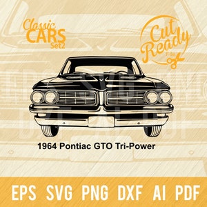 1964 Pontiac GTO Tri-Power SVG / Classic Cars SVG Muscle Cars Cut Ready Clip Art / Digital Download/CNC File Vinile SVG, DXF, PNG