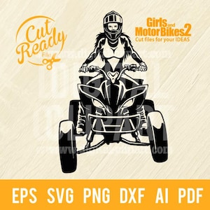 Quad bike e ragazza SVG - Cartello ATV Bike - Sport estremi - Stencil Dirt Bike, file di taglio Off Road Bike Silhouette Cut Files, file di taglio svg / cnc