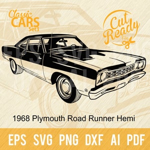 1968 Plymouth Road Runner Hemi SVG / Classic Cars SVG Muscle Cars Cut Ready Clip Art / Digital Download/CNC File Vinile SVG, DXF, PNG