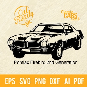 Pontiac Firebird 2 generazione SVG / Classic Cars SVG/Cut Ready Clip Art Graphics/Digital Download/CNC Files Vinile SVG, DXF, PNG