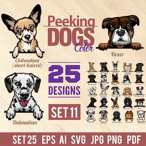 Peeking Dogs Set SVG - 25 layered vector images - Dogs Breed vector clipart Set 11 - SVG, JPG, png, eps, pdf, ai - For Commercial Use