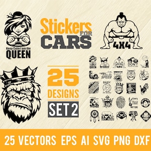 Ensemble de décalcomanies de voiture 25 SVG Bundle - 25 designs | Graphiques Clip Art prêts à couper | Téléchargement numérique | Fichiers CNC Conception de panneaux en vinyle|svg, eps, dxf, png
