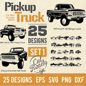 Pickup Truck SVG Bundle - Classic Pickup Cars SVG | Pickup Truck Set | Cut Ready Files | CNC Files Vinyl Sign Design|svg, eps, dxf, png
