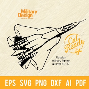 Aeronaves de combate SU-57 Design militar Veículo do exército SVG Vector Clipart Veículos militares cortados prontos Clip Art Arquivo Cricut eps, png, dxf, pdf