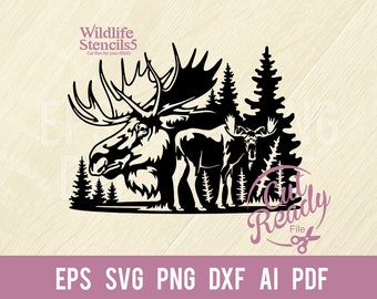 Moose SVG: Forest Landscape Stencil, Plasma Cutting (Digital Download)