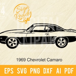 1969 Chevrolet Camaro SVG | Classic Cars SVG | Cut Ready Clip Art Graphics|Digital Download|CNC Files Vinyl Sign Design|svg, eps, dxf, png