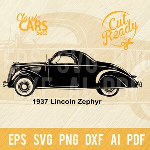 1937 Lincoln Zephyr SVG / Classic Cars SVG / Cut Ready Clip Art Graphics/Digital Download/CNC Files Vinile SVG, DXF, PNG