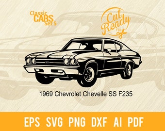 1969 Chevrolet Chevelle SS F235 SVG | Classic Cars svg| Cut Ready Clip Art Graphics|Digital Download|CNC Files Vinyl svg, dxf, png