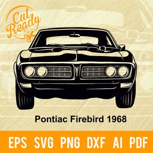 Pontiac Firebird 1968 SVG / Auto d'epoca in formato SVG/Cut Ready Clip Art Grafica/Download digitale/File CNC Vinile in formato SVG, DXF, PNG
