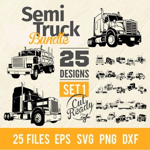 Pacchetto SVG per semi camion, camion americano in formato SVG, camionista in formato SVG, set per semi camion - file di taglio eps, png, DXF, PDF, clipart, file di taglio png, ferro da stiro, vettoriale
