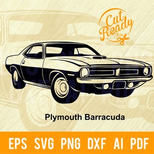 Plymouth Barracuda SVG / Auto d'epoca in formato SVG/Cut Ready Clip Art Grafica/Download digitale/File CNC Vinile in formato SVG, DXF, PNG