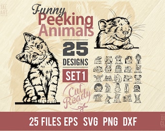 Funny Peeking Animals SVG - Funny Animals SVG Comic Animals Bundle 25 Cut vector SVG Clipart, Cricut, Vinyl Sign Design, Svg, Png, Dxf, Eps