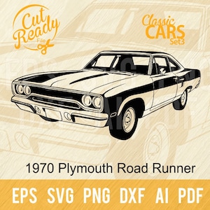 1970 Plymouth Road Runner SVG / Classic Cars SVG Muscle Cars Cut Ready Clip Art / Download digitale/File CNC Vinile SVG, DXF, PNG