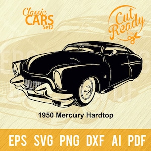 1950 Mercury Hardtop SVG / Classic Cars SVG / Cut Ready Clip Art Graphics/Digital Download/CNC Files Vinile SVG, DXF, PNG