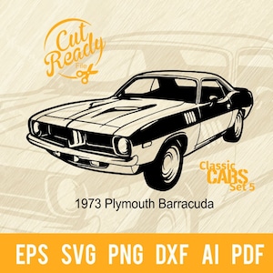 1973 Plymouth Barracuda SVG | Carros Clássicos svg| Gráficos de clip art prontos para corte | Download digital | Arquivos CNC Vinil svg, dxf, png