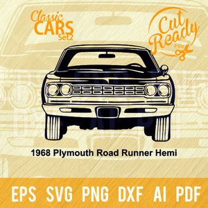 1968 Plymouth Road Runner Hemi SVG / Classic Cars SVG/Cut Ready Clip Art Grafica/Download digitale/File CNC Vinile SVG, DXF, PNG