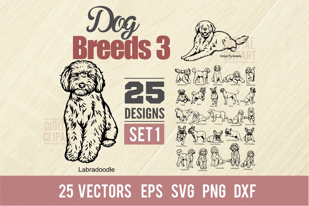 Dog Breed 3 Set1 Svg, BUNDLE 25, Cut Vector SVG 25 Designs - Clipart ...