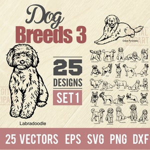 Race de chien 3 Set1 Svg, lot de 25, dessins vectoriels SVG 25 coupés - Clipart, Cricut, conception de panneau en vinyle, SVG, Png, Dxf, Eps