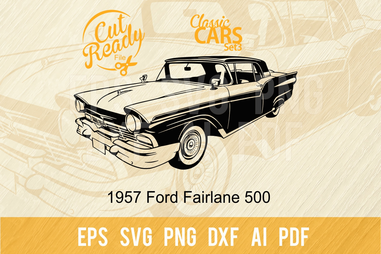 1957 Ford Fairlane 500 SVG | Classic Cars Svg Muscle Cars Cut