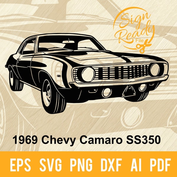 1969 Chevy Camaro SS350 SVG | Classic Cars SVG | Cut Ready Clip Art Graphics|Digital Download|CNC Files Vinyl Sign Design|svg, e dxf, png