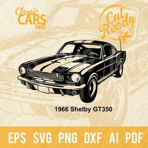 1966 Shelby GT350 SVG / Classic Cars SVG Muscle Cars Cut Ready Clip Art / Download digitale/File CNC Vinile SVG, DXF, PNG
